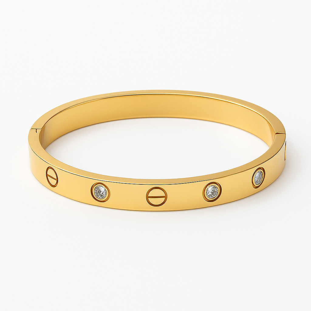 Gold-Plated Screw Motif Bracelet with Crystal Accents