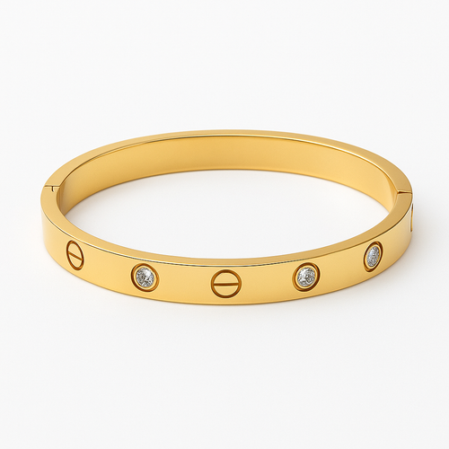 Gold-Plated Screw Motif Bracelet with Crystal Accents
