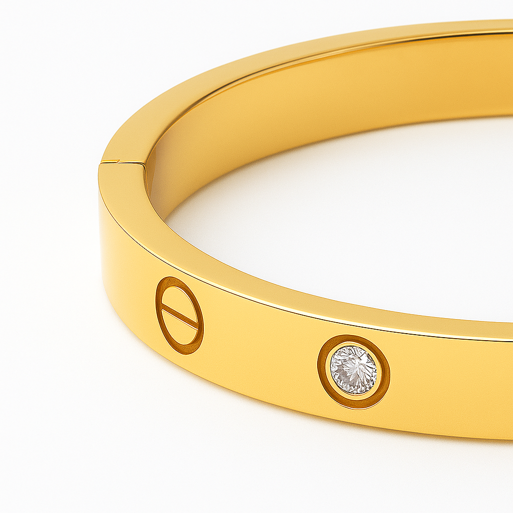Gold-Plated Screw Motif Bracelet with Crystal Accents