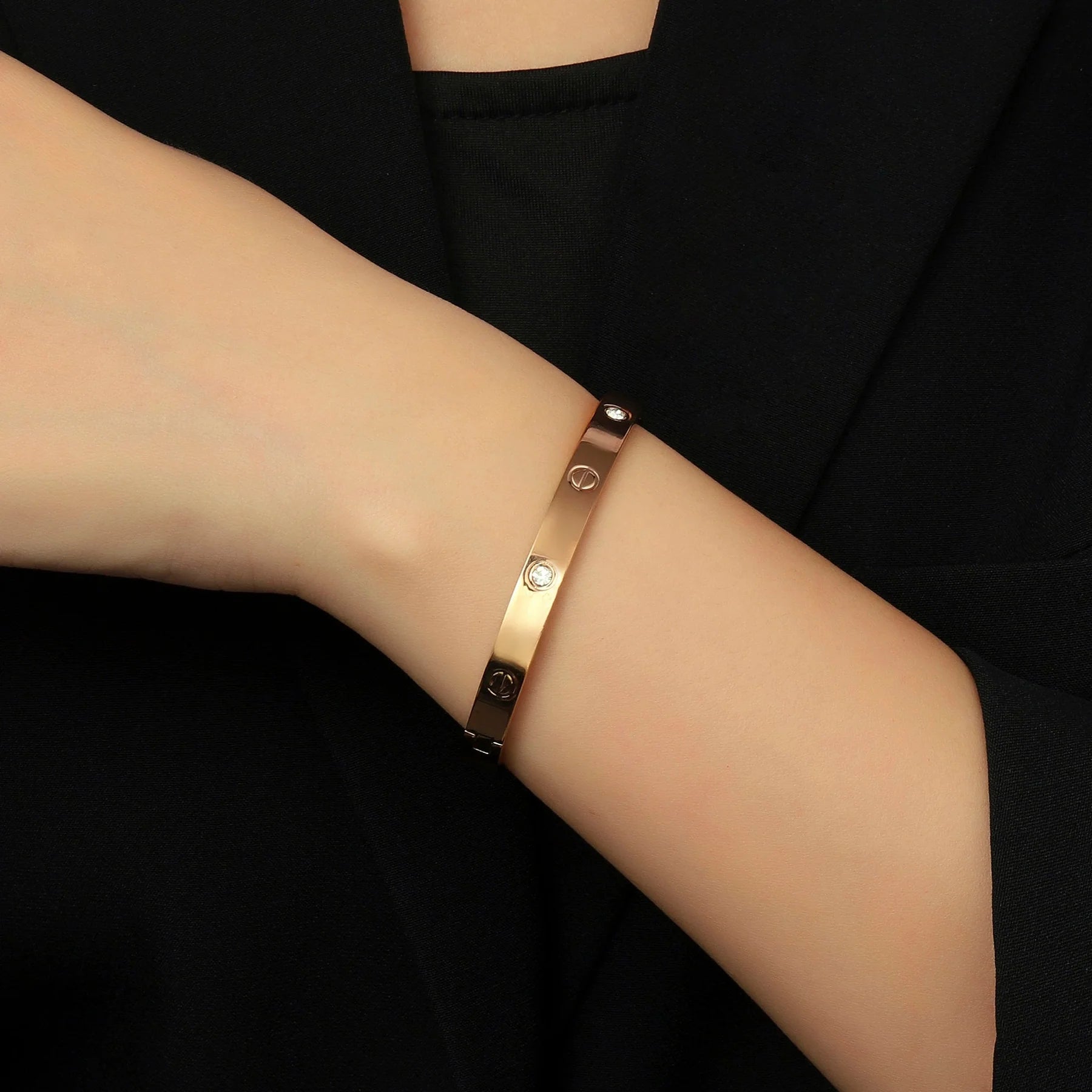 Gold-Plated Screw Motif Bracelet with Crystal Accents