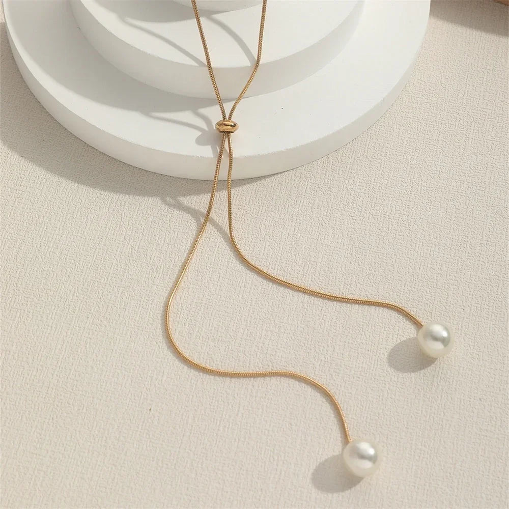Pearl Drop Lariat Necklace