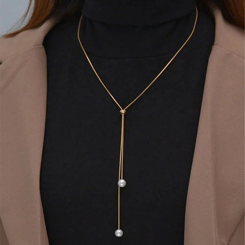 Pearl Drop Lariat Necklace